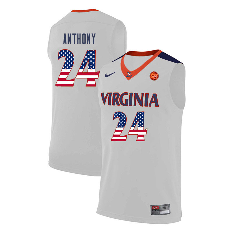 Men Virginia Cavaliers #24 Marco Anthony College Basketball USA Flag Fashion Jerseys-White - Click Image to Close